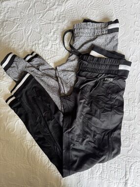 PINK Victoria's Secret Black & Gray Striped Cuff Joggers bundle